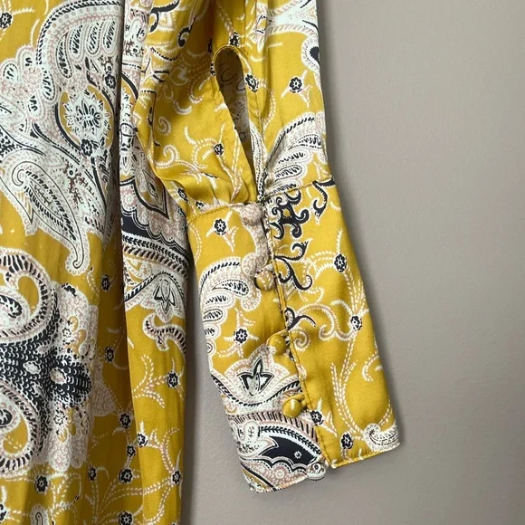 {Free People} Field of Butterflies Swing Tunic Top with Long Sleeves in Gold - Picture 8 of 11